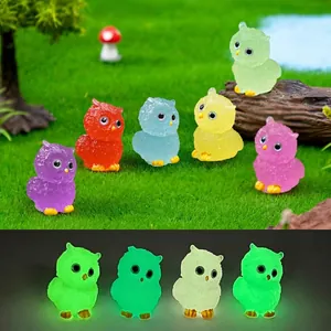 Cute colorful luminous owl figurines set for micro landscape garden and DIY decorations