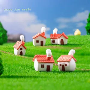 Miniature cartoon red roof houses for micro landscape gardening decor