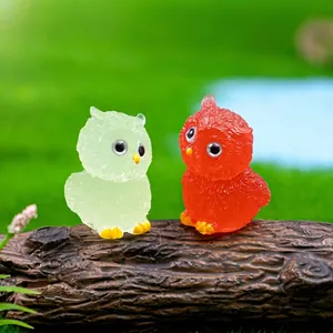 Glow-in-the-dark miniature owl figurines for fairy garden and DIY micro-landscape decor