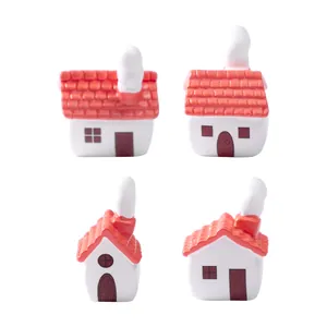 Miniature cartoon red roof houses with chimney for fairy garden DIY landscaping decor