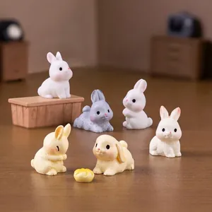 Miniature Resin Rabbit Figurine Micro Landscape Ornament For Dollhouse DIY Decoration Small Bunny Animal Sculpture Desk Decor
