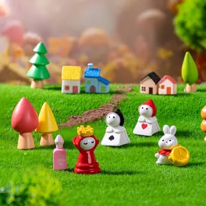 Alice In Wonderland Thema Hars Miniatuurbeeldjes Doe-het-zelf Micro-landschapsdecoraties Cartoon Huis Boom Konijn Sprookjesachtige Tuinornamenten