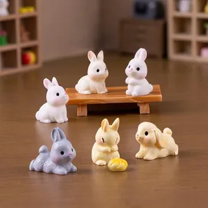 Set of miniature cute rabbit figurines for dollhouse DIY fairy garden decorations