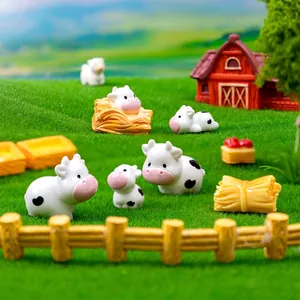 Miniature Farm Animal Cow Figurines Resin Micro Landscape Decorations Cute Cartoon Cow Statues DIY Garden Accessories Desktop Ornaments