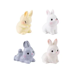 Set of 4 cute mini rabbit figurines for micro-landscape and dollhouse DIY decor