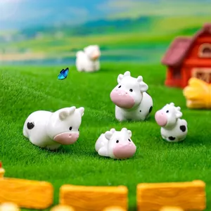 Adorable miniature resin cow figurines for DIY micro landscape farm decoration