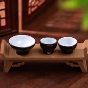 Vintage miniature ceramic bowl set for dollhouses and DIY micro-landscape decor