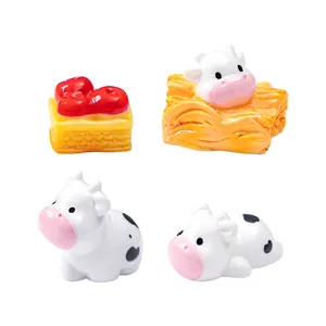4Pcs set of cute miniature resin cow farm figurines for creative DIY micro landscape decor