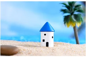 Gedetailleerd macro-zicht van een blauw-witte mediterrane huisfiguur voor landschap
