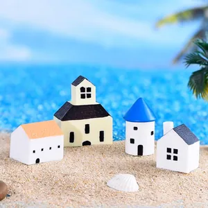 Mediterrane Miniatuur Huis Kerk Kasteel Hars Standbeelden Microlandschap Decor Zakka Desktop Beeldjes Tuin Decoratie