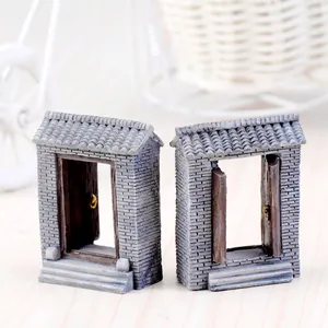 Miniature resin grey brick traditional gate ornaments for moss micro landscape decor
