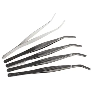 Professional 17cm stainless steel curved tweezers set for DIY gardening and micro landscapes.