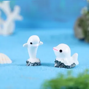 Set miniatuur witte hars dolfijnbeeldjes voor mediterrane microlandschap decoratie