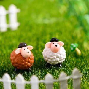 Due graziose statuette di pecore in miniatura per decorazioni fai-da-te micro paesaggio
