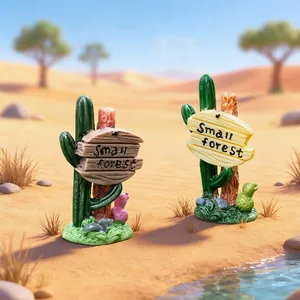 Miniature Resin Cactus Road Sign Figurine Small Forest Signpost Succulent Landscape Decor Fairytale DIY Garden Ornament Craft