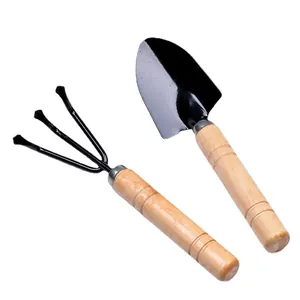 Set de 2 mini outils de jardinage avec manches en bois de qualité, transplantoir et râteau