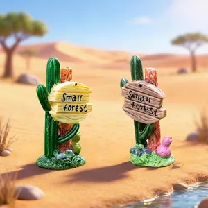 Miniature resin cactus signpost figurines for succulent garden micro-landscaping