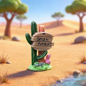 Handcrafted resin cactus wooden sign miniature for succulent micro landscape DIY decor