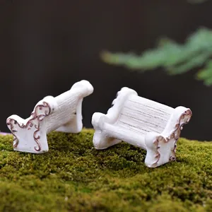Set of miniature white resin chairs with ornate patterns for micro landscape decoration