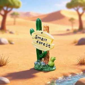 Miniature resin cactus road sign figurine for succulent micro landscape DIY decoration