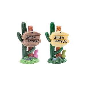 Resin cactus signpost miniatures with 'Small forest' text for DIY micro-landscapes
