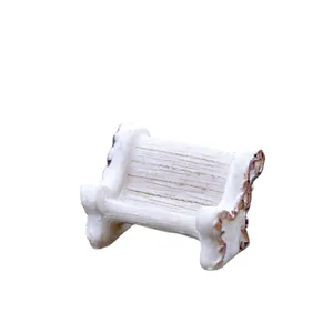Miniature white resin garden bench for micro landscape decor and photography prop