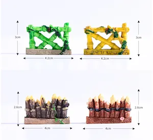 Macro view of four different styles of miniature resin fences with precise metric measurements