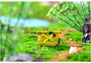 Detailed miniature yellow resin bamboo fence for DIY micro landscape terrarium decor