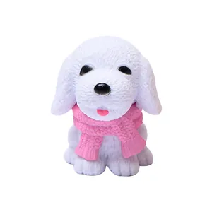 Adorable white resin puppy figurine wearing a pink scarf for creative micro landscape decor