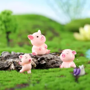 Set of three cute pink resin pig figurines for miniature garden and micro landscape