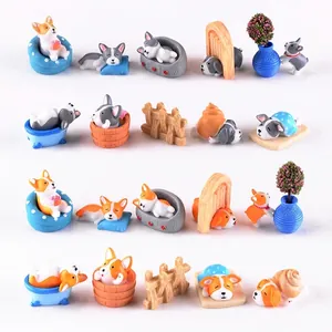 Cute cartoon corgi dog resin miniature figurines for DIY micro landscape gardening decor