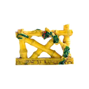 Detailed yellow resin bamboo fence miniature for micro landscape DIY terrarium decor