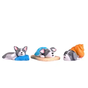 Set of three cute sleeping resin puppy figurines for micro-landscape and desktop decor