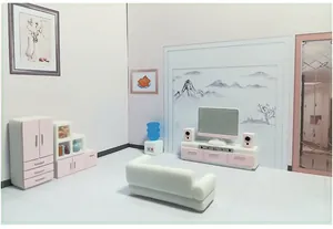 Ensemble moderne de meubles de salon miniature pour maison de poupée avec canapé et armoire