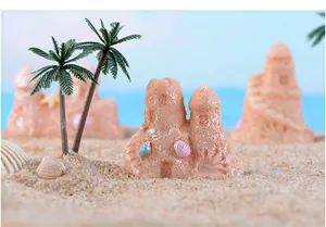 Ornement détaillé de château de sable en résine pour décors d'aquarium et de plage