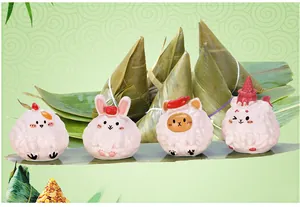 Cute pink resin animal figurines set for Dragon Boat Festival micro landscape decor