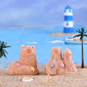 Ornements de sculpture de château de sable en résine pour aquarium et décor de plage