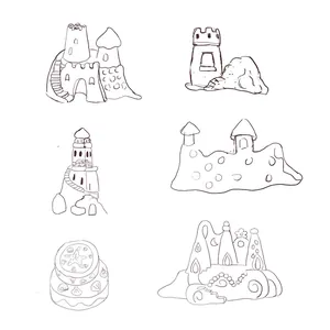 Lot de six croquis d'ornements de château de sable en résine pour aquarium et plage.