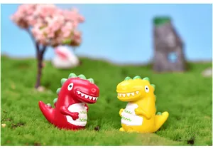 Paar niedliche rote und gelbe Harz Dinosaurier Figuren für Miniatur Garten Landschaft Deko