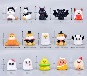 Detailed dimension display for 15 Halloween miniature figurines like ghosts and bats