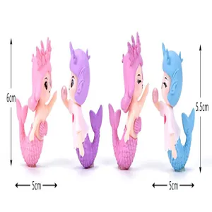 Detail view showing dimensions of mermaid figurines for micro-landscape DIY decor