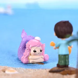 Statuette in miniatura di sirena e ragazzo per acquario a tema spiaggia e decorazioni fai da te