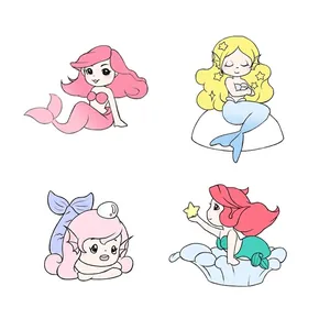 Set di quattro graziose figurine di sirene cartone animato per micro paesaggi e acquari