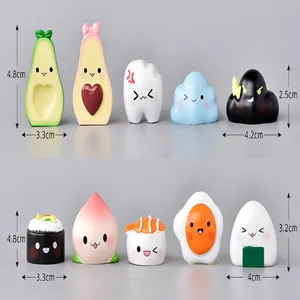 Detailed size measurements for various cute resin figurines including avocado and sushi