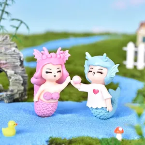 Adorable miniature mermaid couple figurines for DIY bonsai landscape and aquarium decor