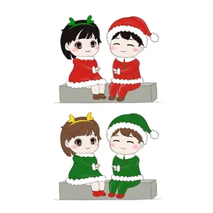 Cute Christmas couple sitting figurines for micro landscape and DIY crystal ball ornaments