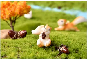 Cute miniature squirrel resin figurines for succulent garden and micro landscape decor.