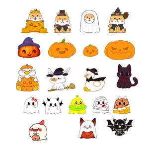 Collection of cute Halloween miniature figurines featuring pumpkin ghost and bat decorations