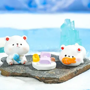 Cute resin polar bear miniatures with fish for Arctic themed micro landscape snow scene.