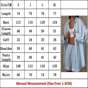 Tabella taglie per completo estivo donna con camicia e pantaloncini in blu chiaro